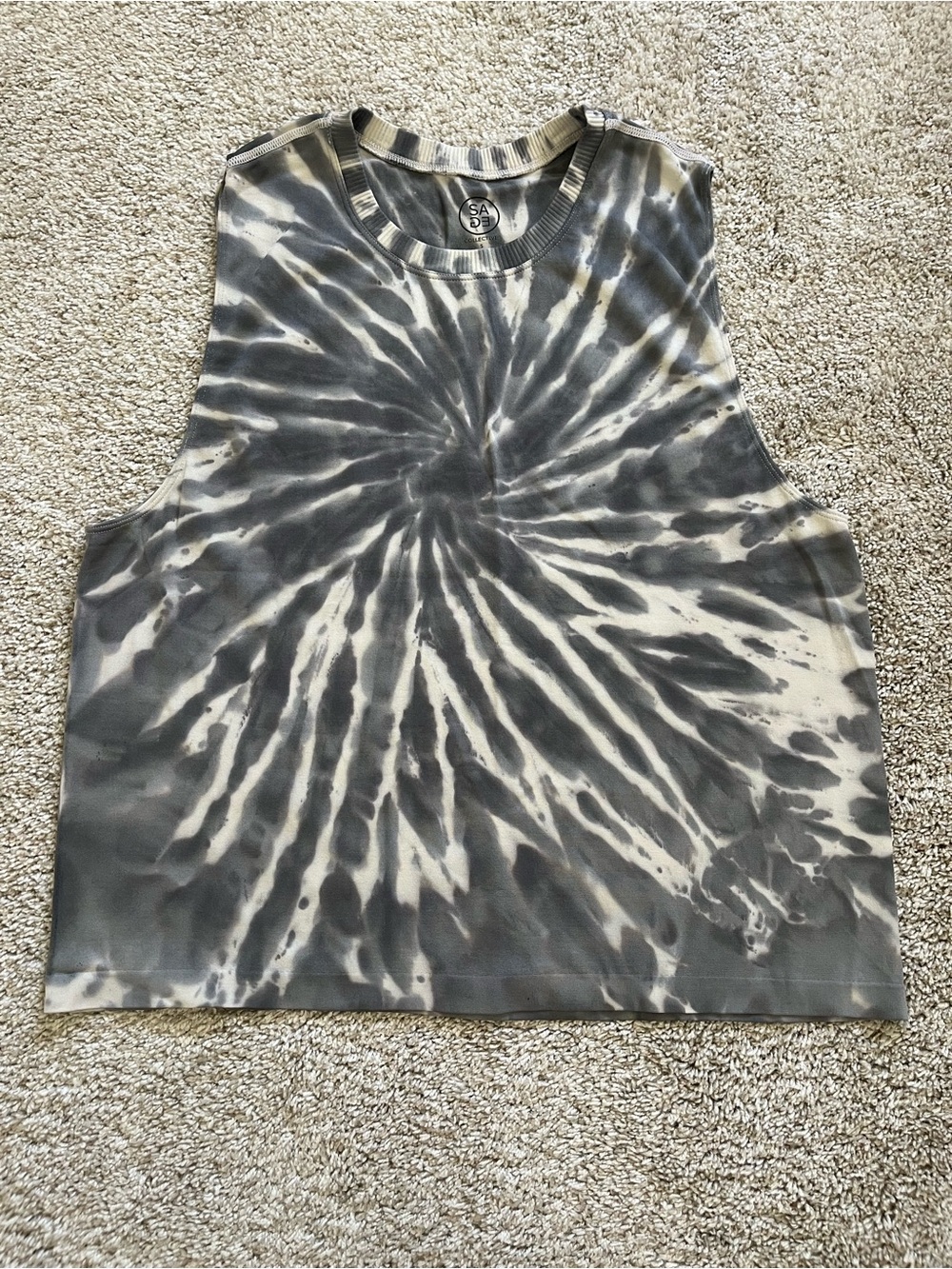 Sage Collective Women’s Size Small Sleeveless Muscle Tee Grey Tie Dye Workout